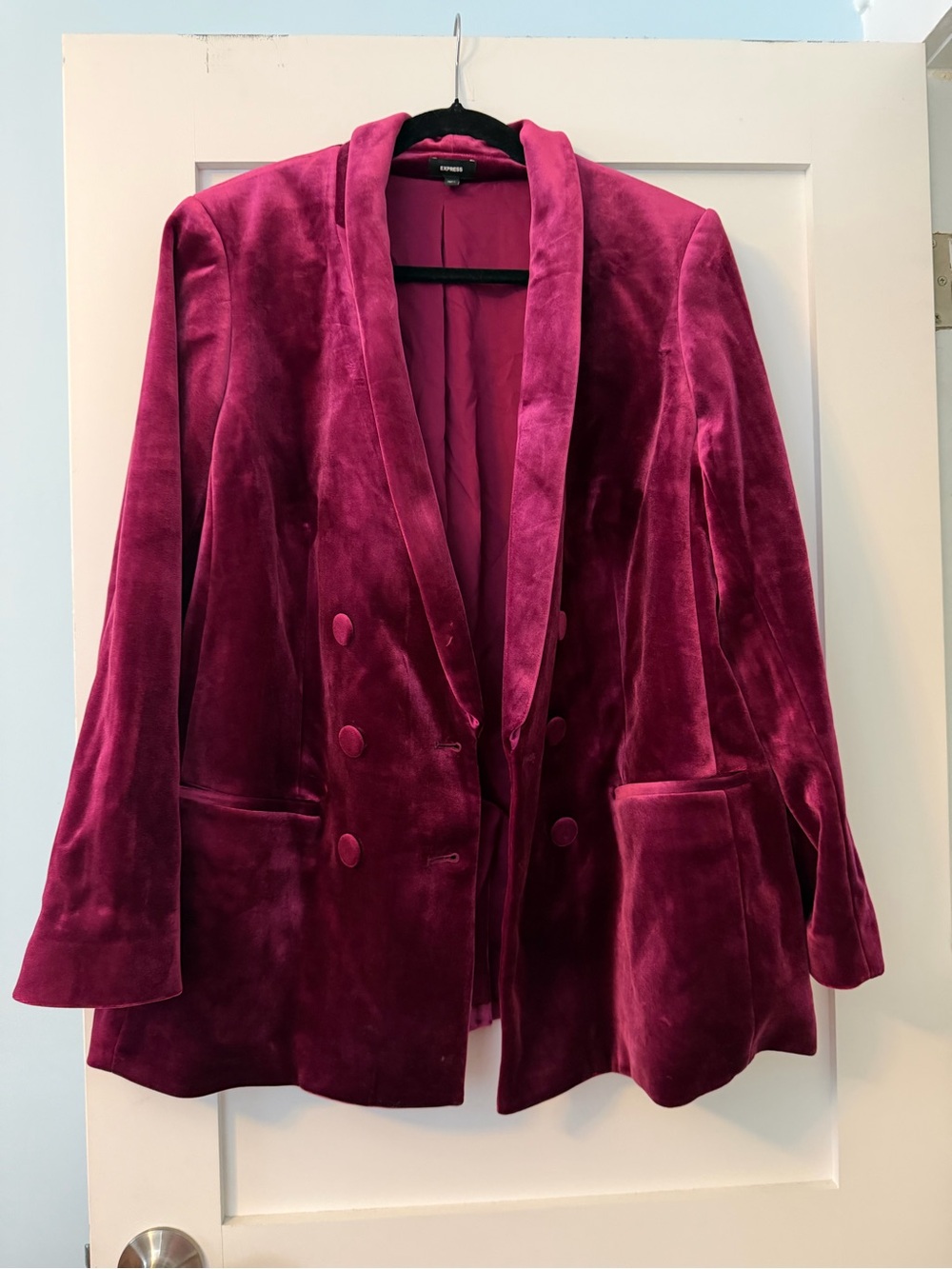 Express Double-Breasted Velvet Blazer - Raspberry - Picture 2 of 3